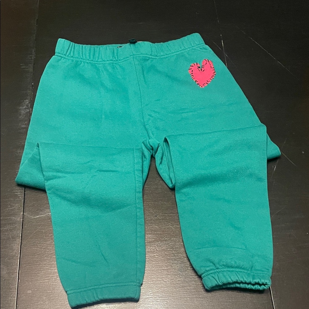 Rosenthal Kids Teal Joggers with Pink Heart Patch